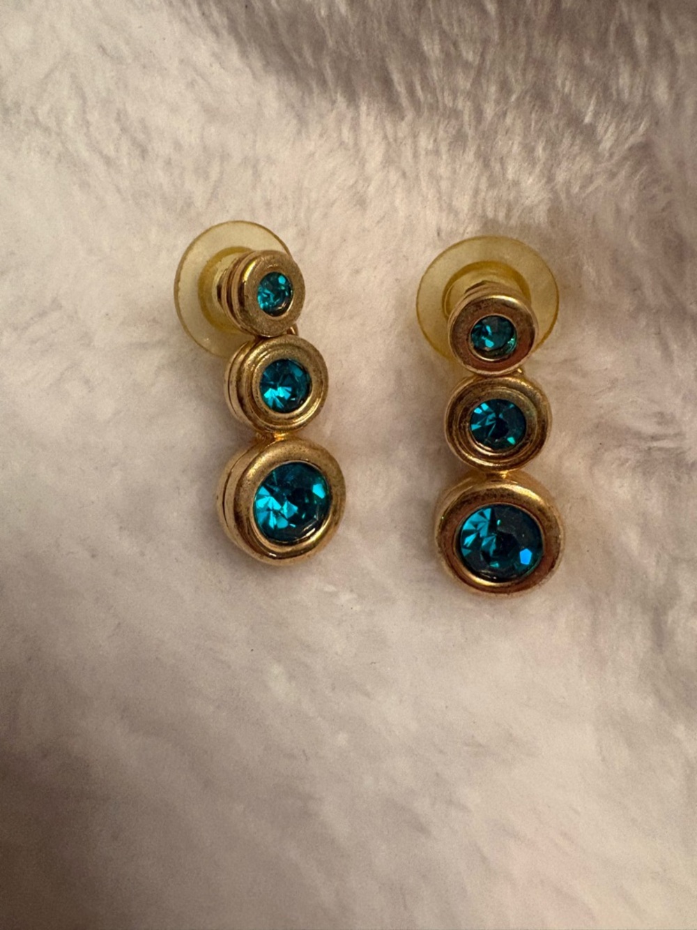 Gold-Tone Earrings with Teal Crystal Accents